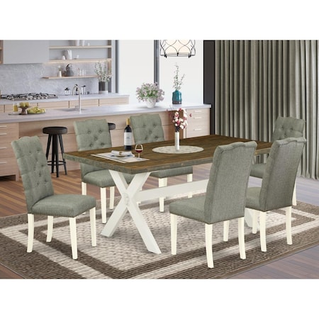 East West Furniture 7 Piece X-Style Dinette Room Set - Linen White X077EL207-7